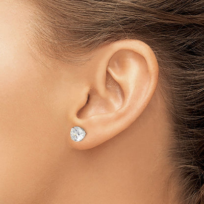 Sterling Silver 8mm Round Snap Set Cz Stud Earrings