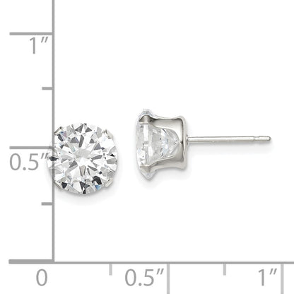 Sterling Silver 8mm Round Snap Set Cz Stud Earrings