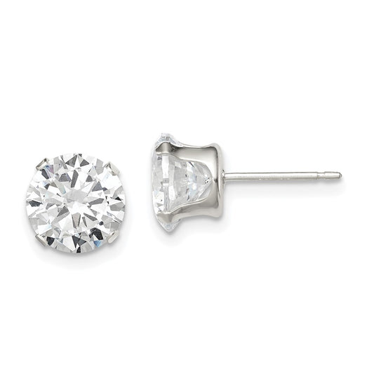 Sterling Silver 8mm Round Snap Set Cz Stud Earrings