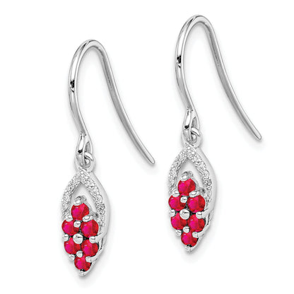 Sterling Silver Rhodium Diamond & Ruby Shepherd Hook Earrings