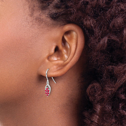 Sterling Silver Rhodium Diamond & Ruby Shepherd Hook Earrings