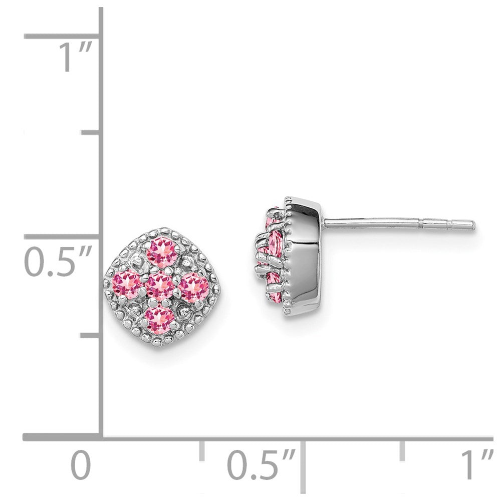 Sterling Silver Rhodium-Plated Pink Tourmaline Square Earrings