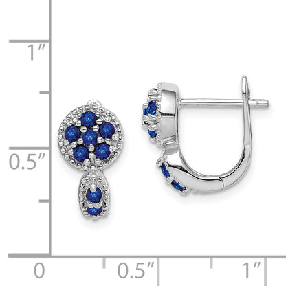 Sterling Silver Rhodium Plated With Sapphire Circle Hinged Earrings
