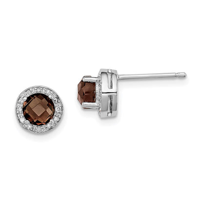 Sterling Silver Rhodium-Plated Diamond And Smoky Quartz Earrings