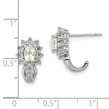 Sterling Silver Diamond & Oval Green Quartz Earrings