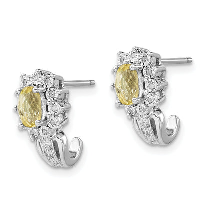 Sterling Silver Diamond & Oval Lemon Quartz Earrings
