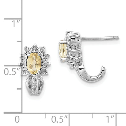 Sterling Silver Diamond & Oval Lemon Quartz Earrings