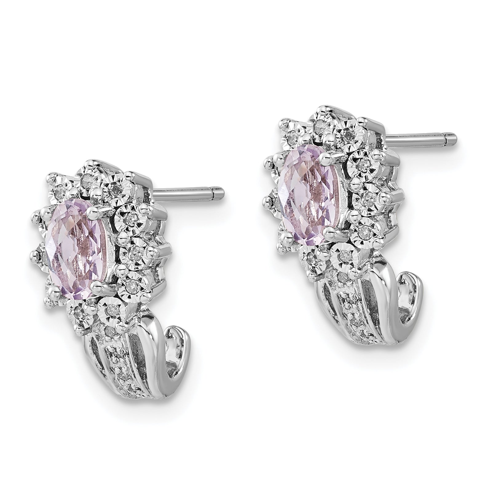 Sterling Silver Diamond & Oval Pink Quartz Earrings