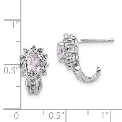 Sterling Silver Diamond & Oval Pink Quartz Earrings