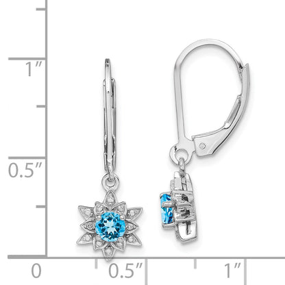 Sterling Silver Rhodium-Plated Diamond And Blue Topaz Earrings
