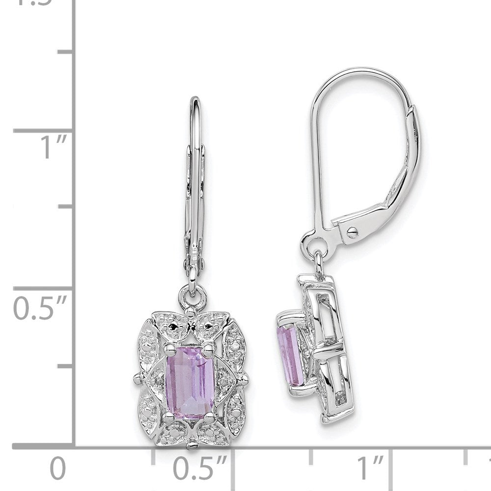 Sterling Silver Rhodium-Plated Diamond And Pink Quartz Earrings