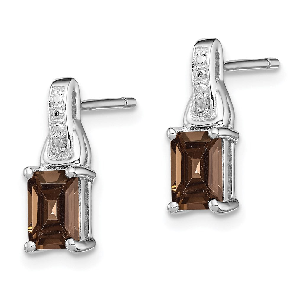 Sterling Silver Rhodium-Plated Diamond And Smoky Quartz Earrings
