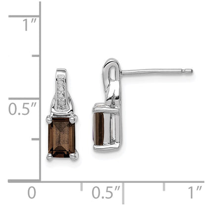 Sterling Silver Rhodium-Plated Diamond And Smoky Quartz Earrings