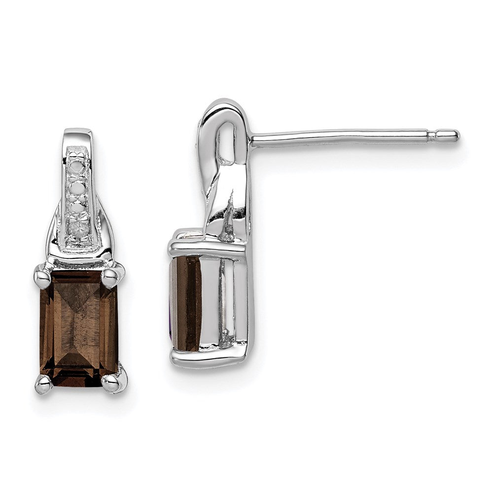 Sterling Silver Rhodium-Plated Diamond And Smoky Quartz Earrings