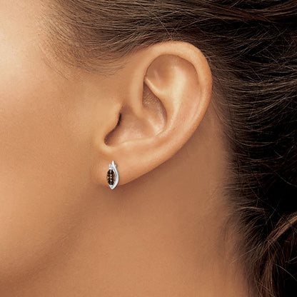 Sterling Silver Rhodium-Plated Diamond And Smoky Quartz Earrings