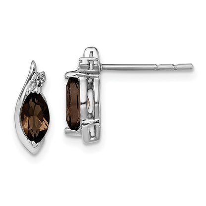 Sterling Silver Rhodium-Plated Diamond And Smoky Quartz Earrings