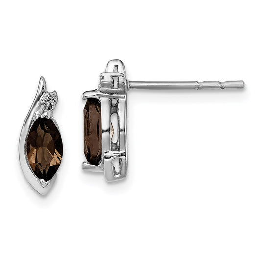 Sterling Silver Rhodium-Plated Diamond And Smoky Quartz Earrings