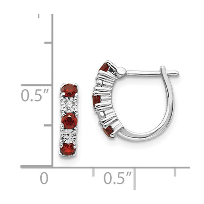 Sterling Silver Rhodium-Plated Garnet & Diamond Earrings