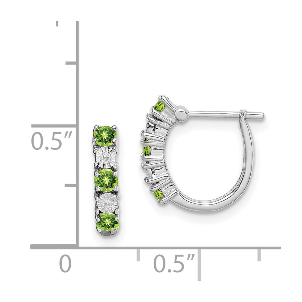 Sterling Silver Rhodium-Plated Peridot And Diamond Earrings
