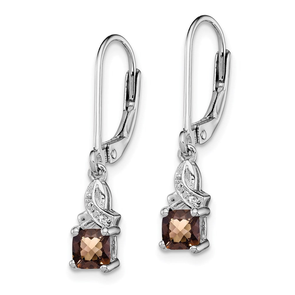 Sterling Silver Rhodium-Plated Smoky Quartz And Diamond Earrings