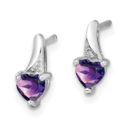 Sterling Silver Rhodium-Plated Amethyst And Diamond Earrings