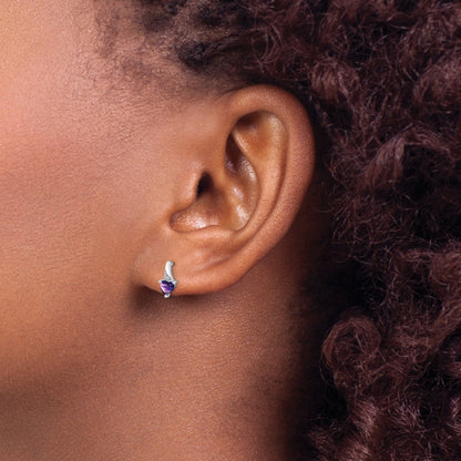 Sterling Silver Rhodium-Plated Amethyst And Diamond Earrings