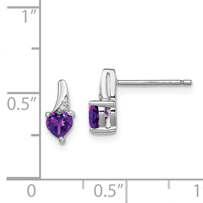 Sterling Silver Rhodium-Plated Amethyst And Diamond Earrings