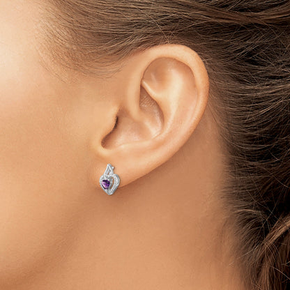 Sterling Silver Rhodium-Plated Amethyst And Diamond Earrings