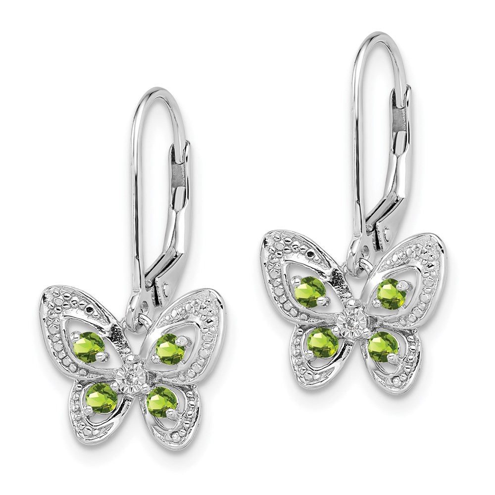 Sterling Silver Rhodium-Plated Peridot And Diamond Earrings