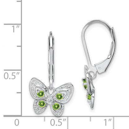 Sterling Silver Rhodium-Plated Peridot And Diamond Earrings