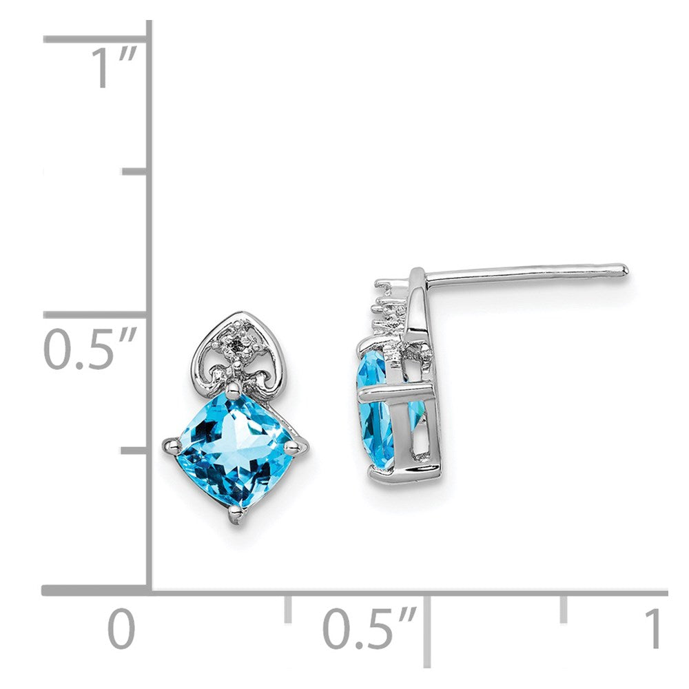 Sterling Silver Rhodium Plated Diamond And Blue Topaz Post Earrings
