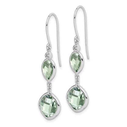 Sterling Silver Rhodium Plated Diamond And Green Quartz Earrings