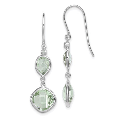 Sterling Silver Rhodium Plated Diamond And Green Quartz Earrings