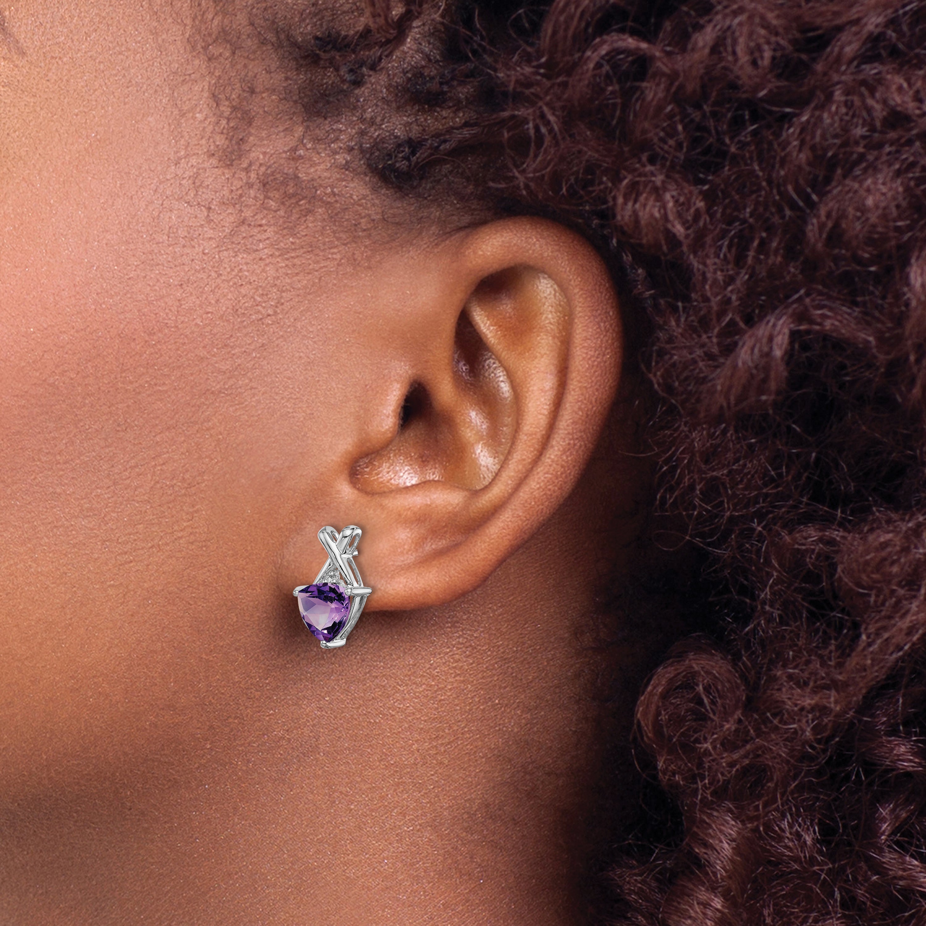 Sterling Silver Rhodium Plated Amethyst And White Topaz Post Earrings