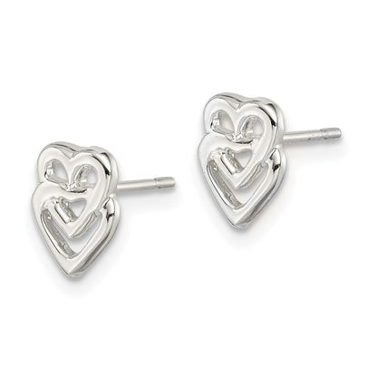 Sterling Silver Polished Double Open Heart Children'S Post Earrings