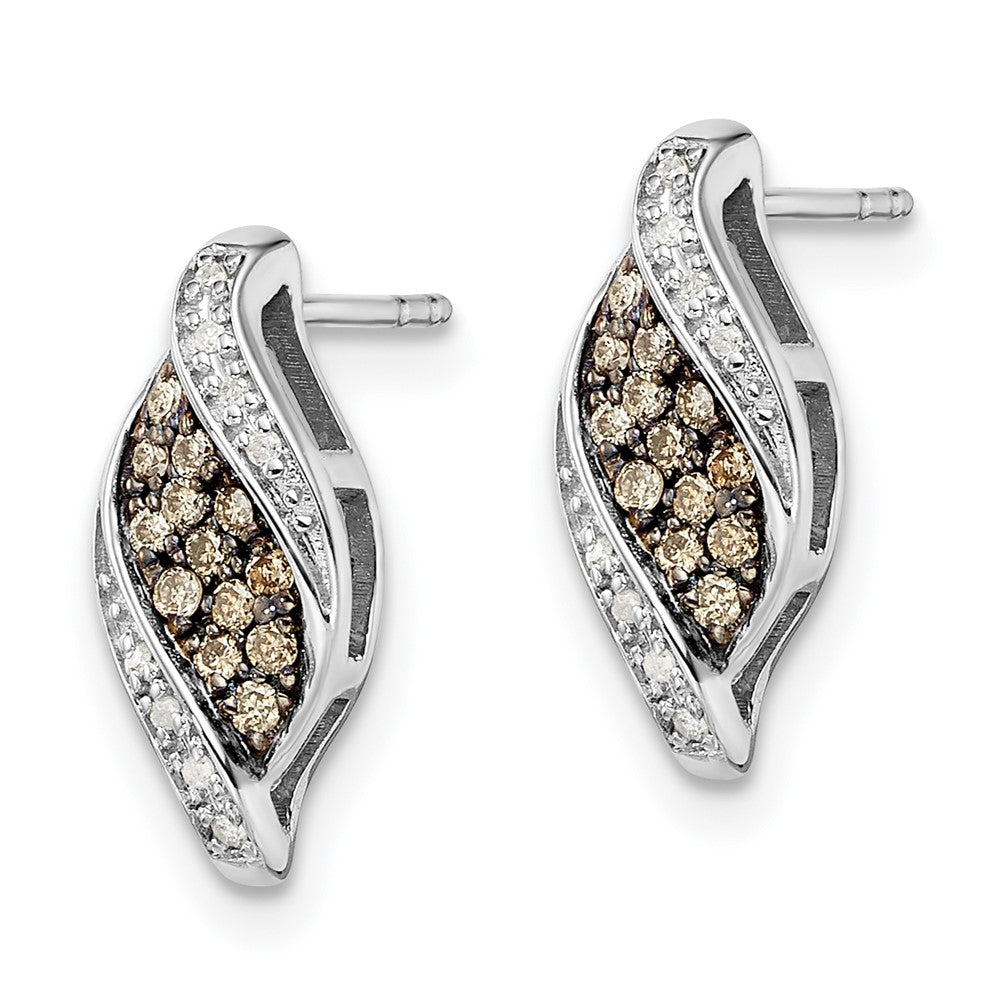 Sterling Silver White Night Rhodium-Plated Champagne And Diamond Fancy Marquise Post Earrings