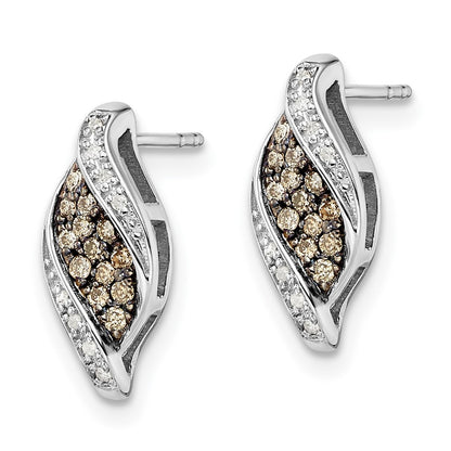 Sterling Silver White Night Rhodium-Plated Champagne And Diamond Fancy Marquise Post Earrings