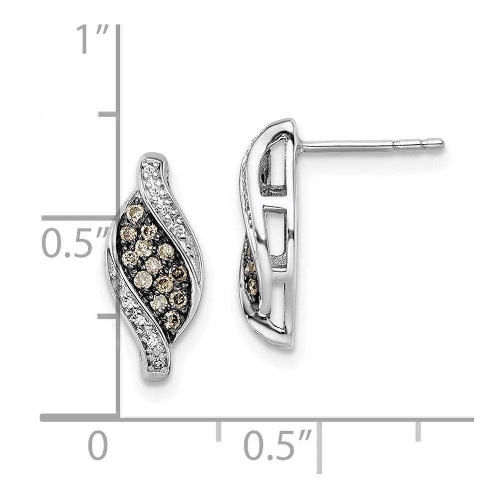 Sterling Silver White Night Rhodium-Plated Champagne And Diamond Fancy Marquise Post Earrings