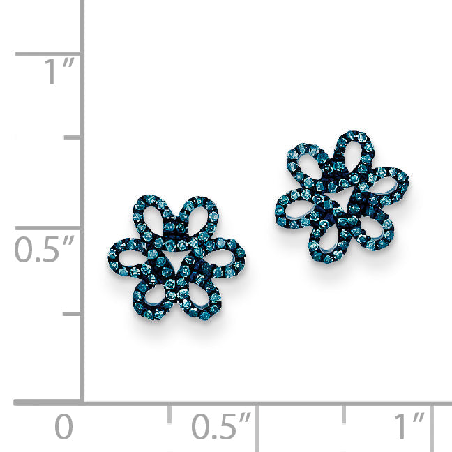 Sterling Silver Blue Diamond Flower Post Earrings