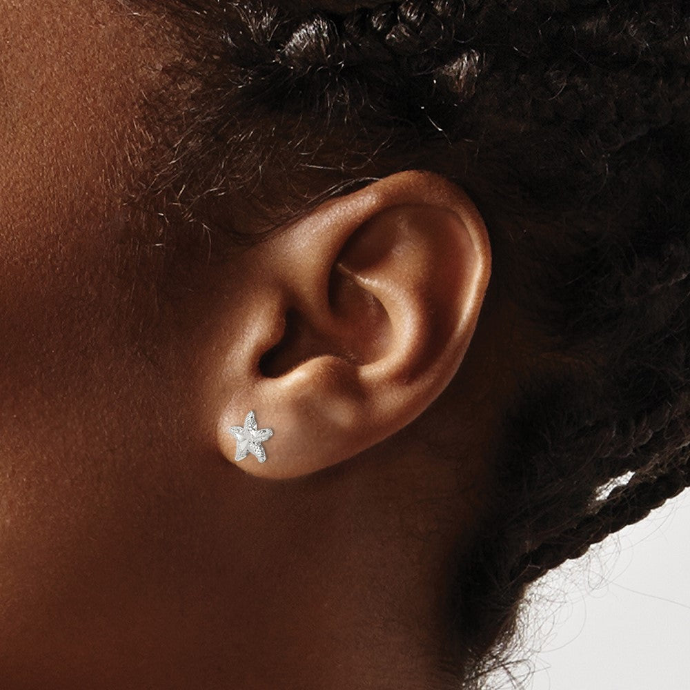 Sterling Silver Starfish Mini Earrings With D/C Center