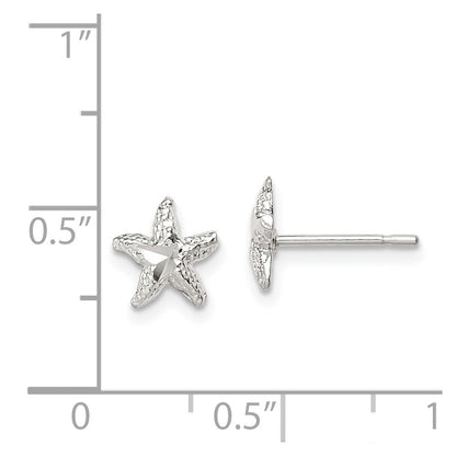 Sterling Silver Starfish Mini Earrings With D/C Center