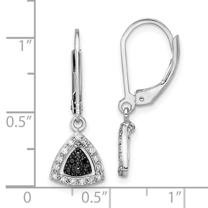White Night Sterling Silver Rhodium-plated Black and White Diamond Dangle Leverback Earrings