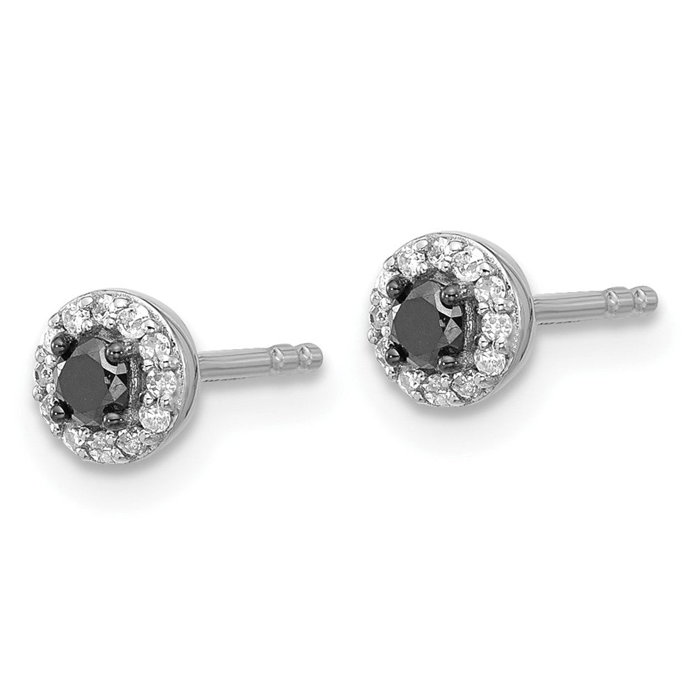 Sterling Silver White Night Rhodium-Plated Black And Diamond Circle Stud Post Earrings