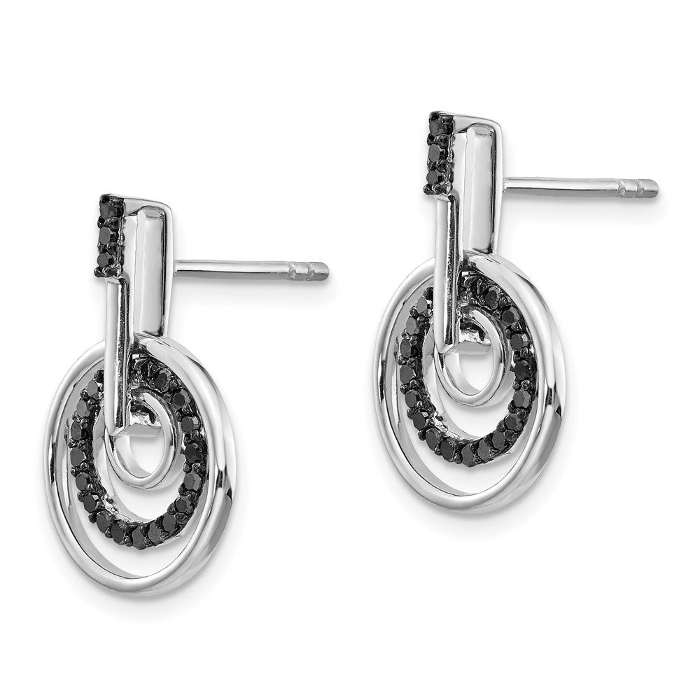 Sterling Silver White Night Rhodium-Plated Black Diamond Post Earrings