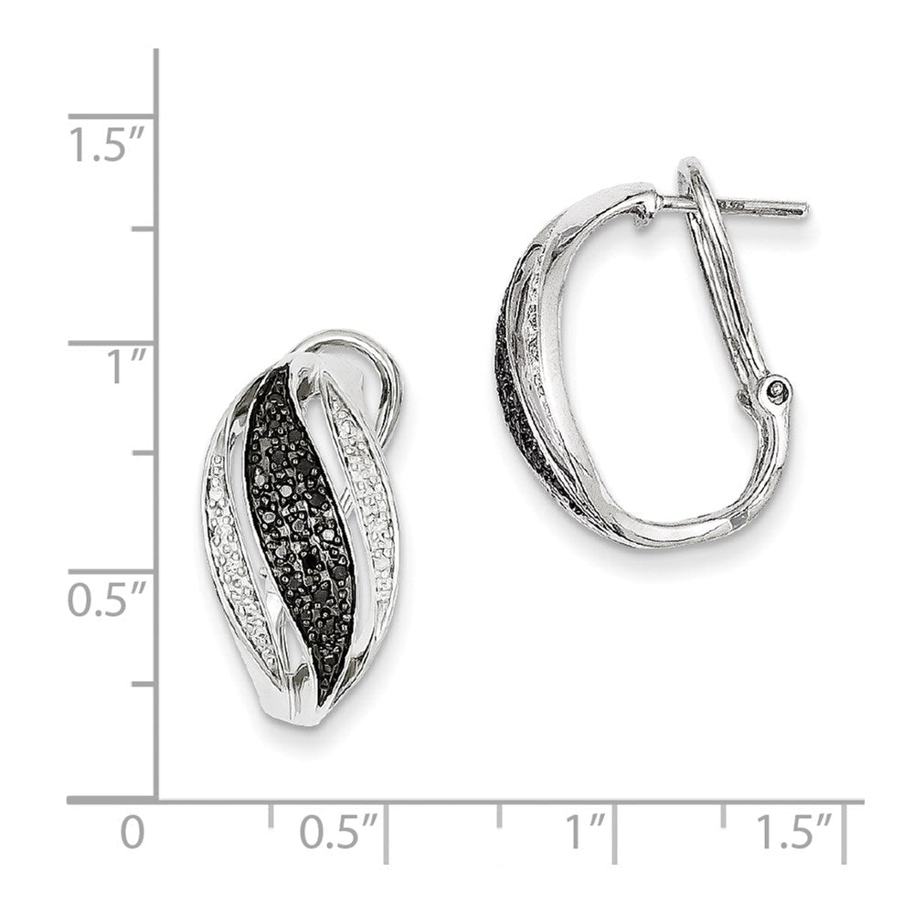 White Night Sterling Silver Black and White Rhodium-plated Black and White Diamond Omega Back Post Earrings