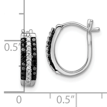 Sterling Silver White Night Rhodium-Plated Black And Diamond Hinged Post Earrings