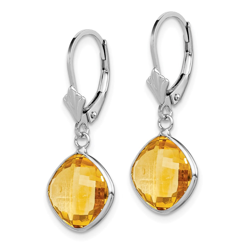 Sterling Silver Rhodium-Plated Citrine Dangle Lever Back Earrings