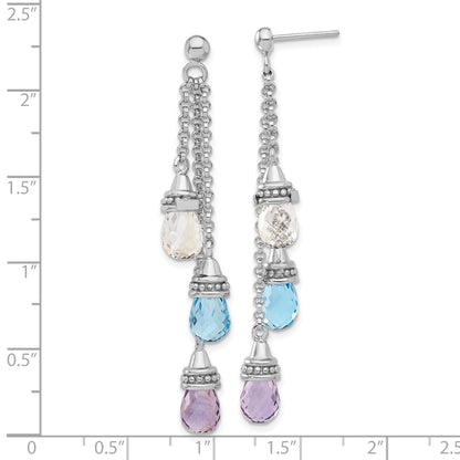 Sterling Silver Amethyst And Blue & White Topaz Dangle Earrings