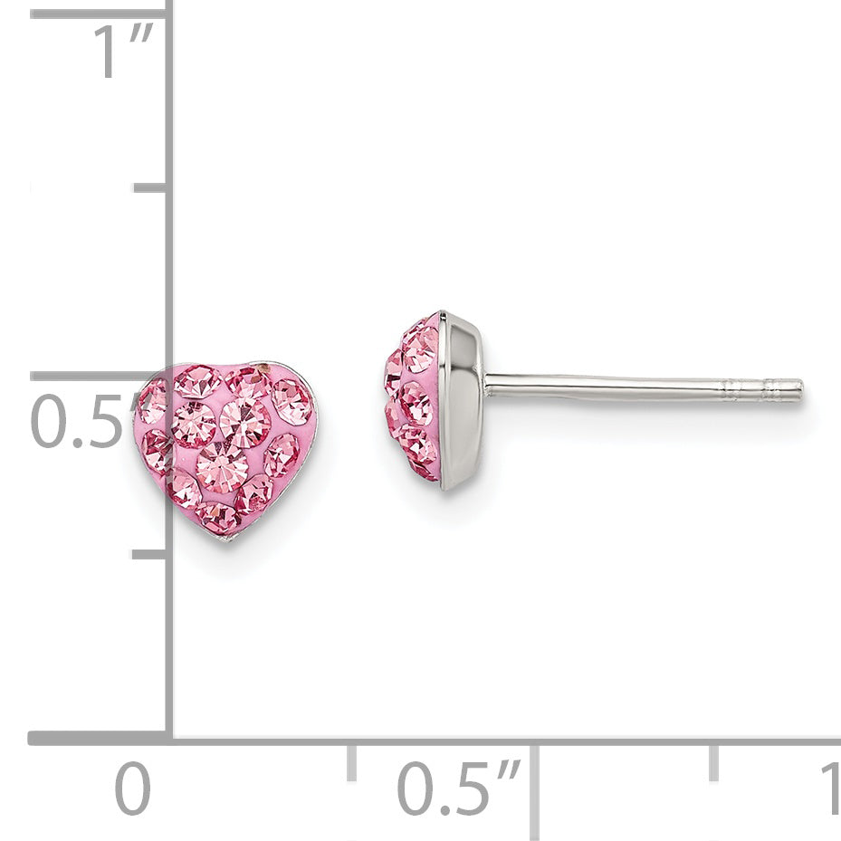 Sterling Silver Rhod-Plated Pink Preciosa Crystal Heart Post Stud Earrings