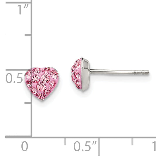 Sterling Silver Rhod-Plated Pink Preciosa Crystal Heart Post Stud Earrings